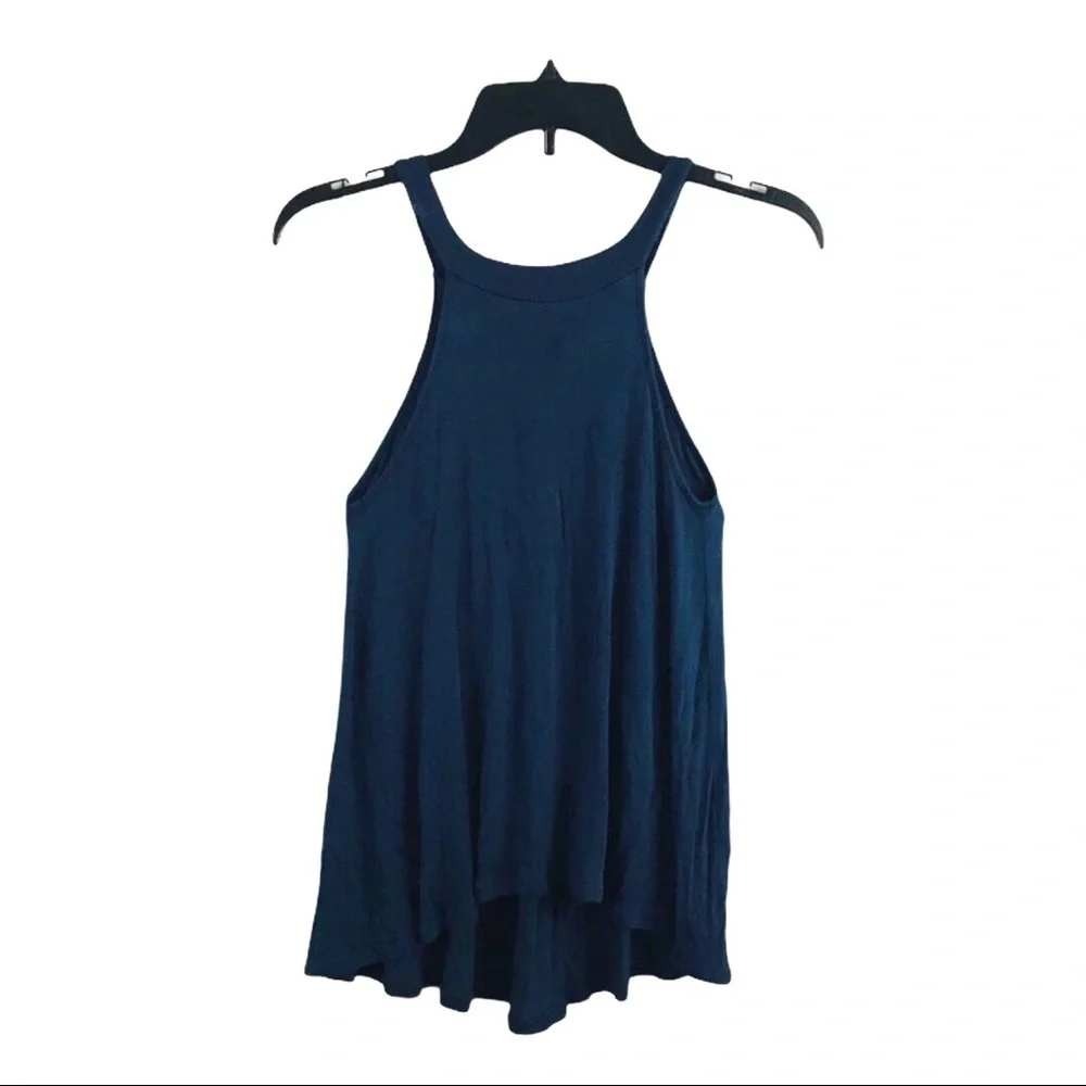 BCBGeneration Navy Blue High Neck Tank Top XXS Womens High Low Hem Sleeveless